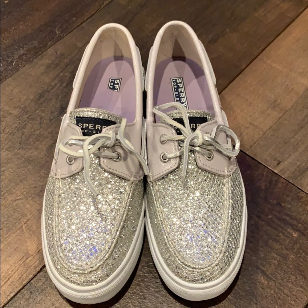 Sperry Topsiders Silver sequin shoes